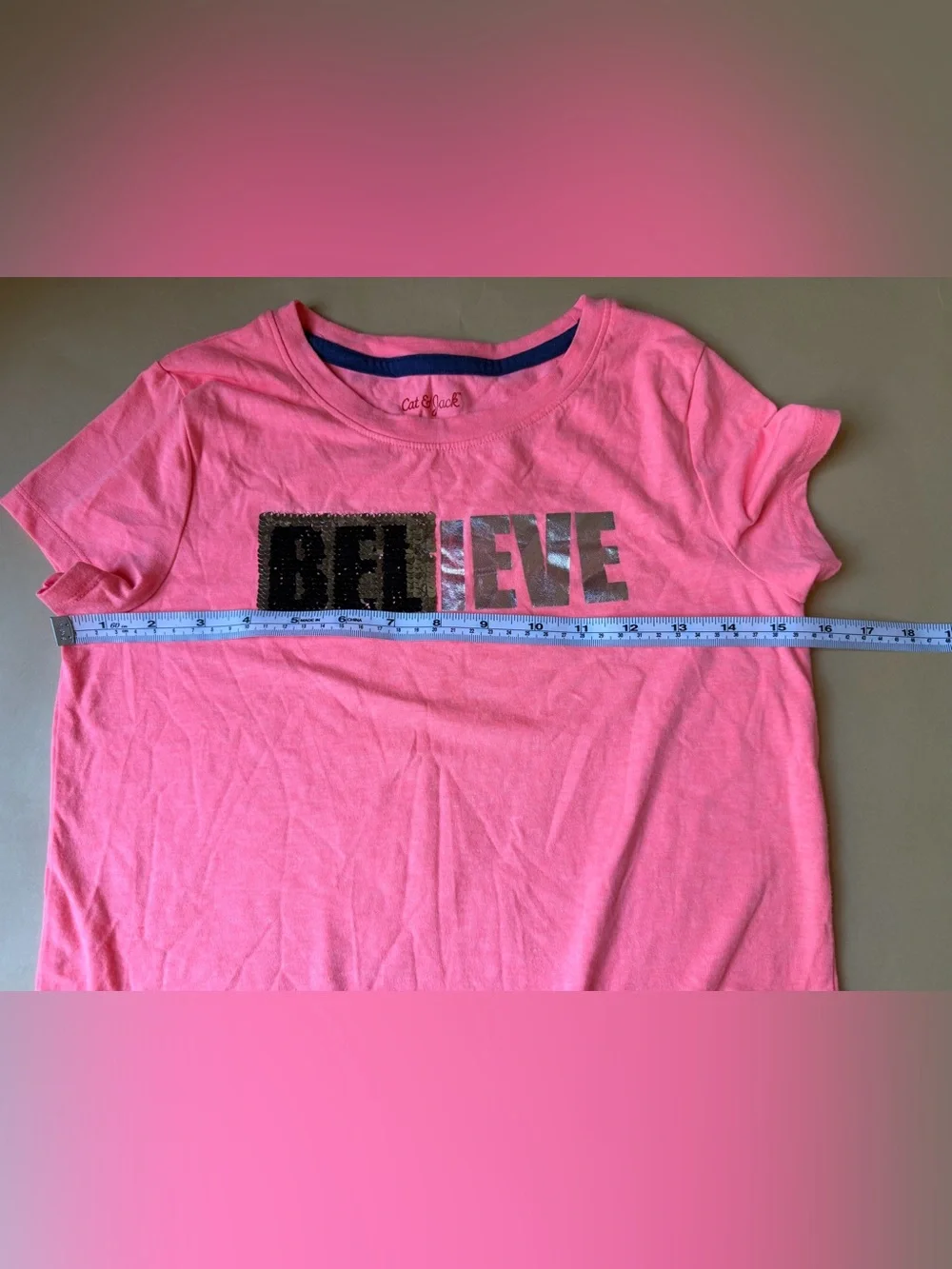 Cat & Jack Girls Pink Believe Sequin Tie Front Top Size 10-12